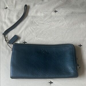 Coach Navy Blue Pebbled Leather Wristlet